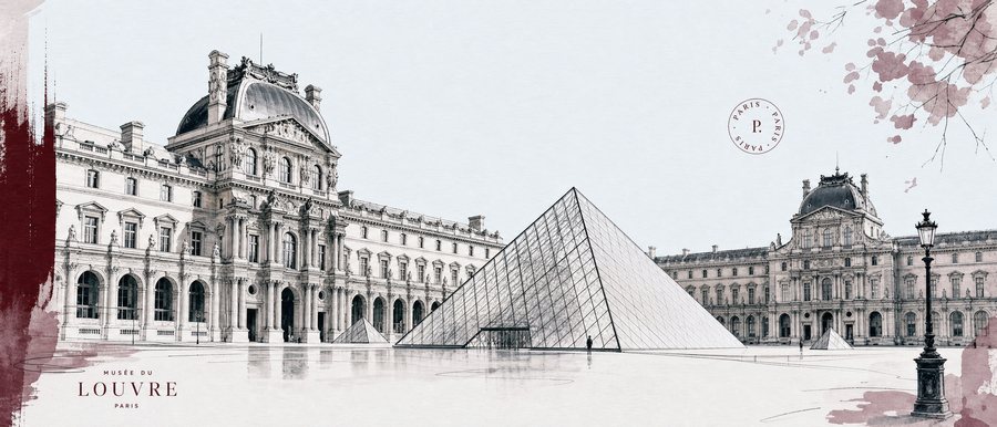 Musée du Louvre and the glass pyramid, Paris